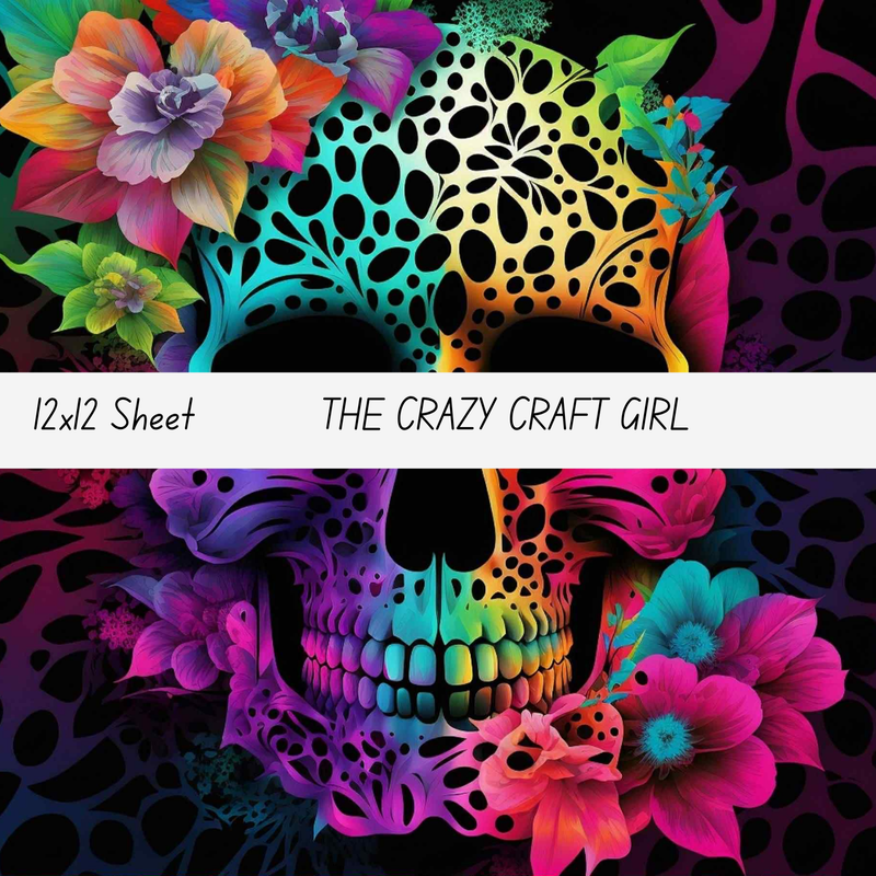 Leopard Skull Neon Floral Vinyl Sheets