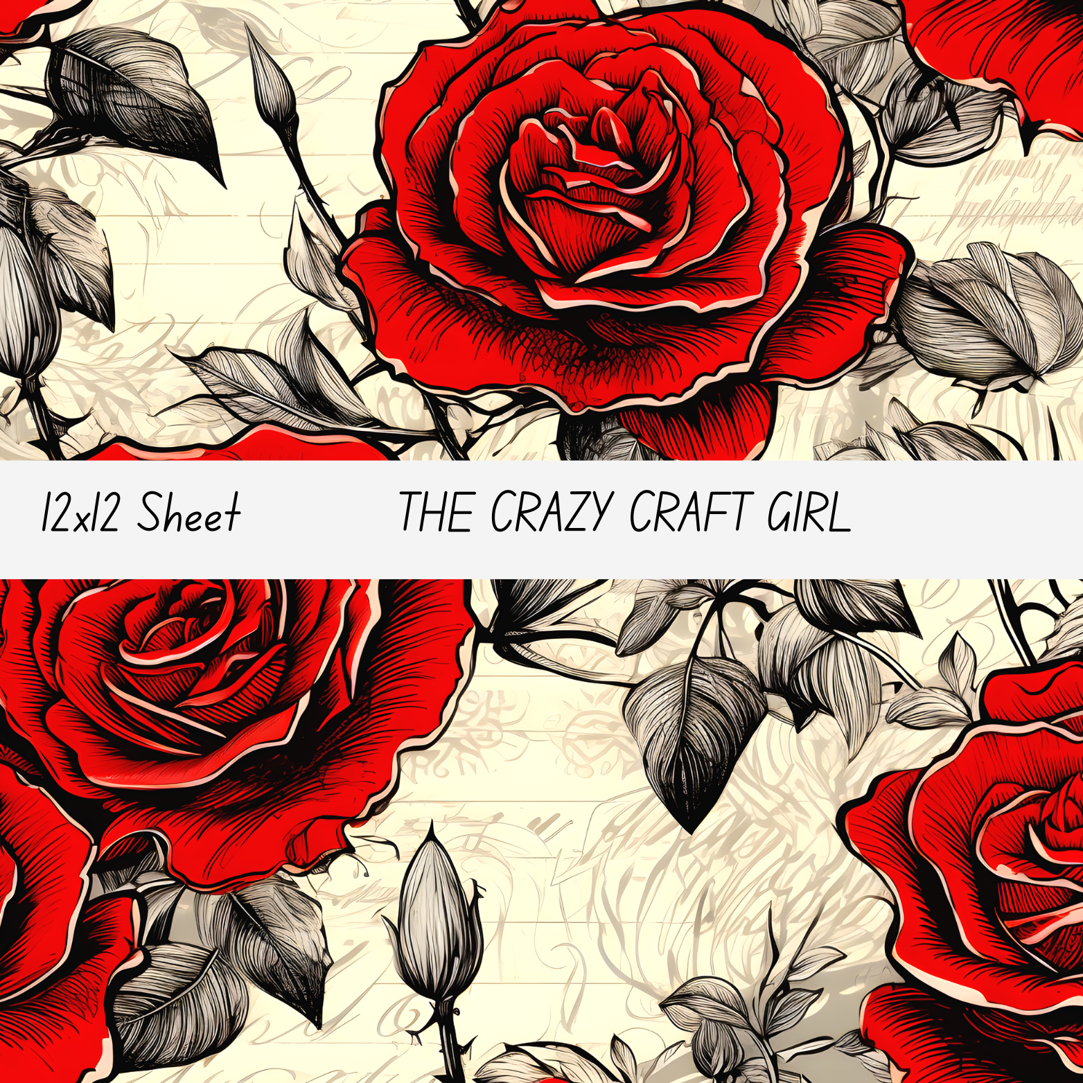 Red Roses with Black Stems Vinyl Sheets