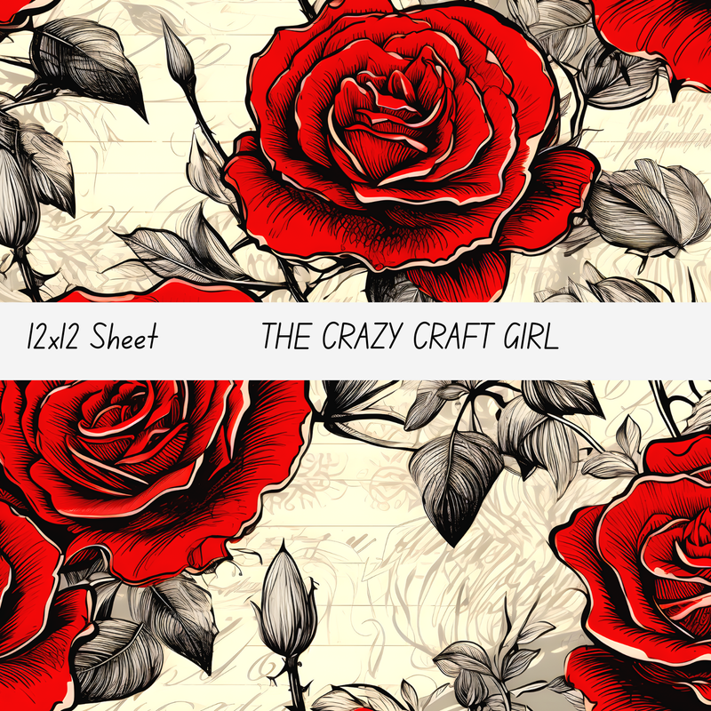 Red Roses with Black Stems Vinyl Sheets