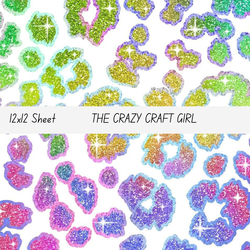 Sparkle Rainbow Cheetah Print Vinyl Sheets