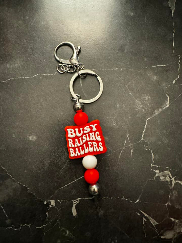 Busy Raising Ballers Beaded Keychain