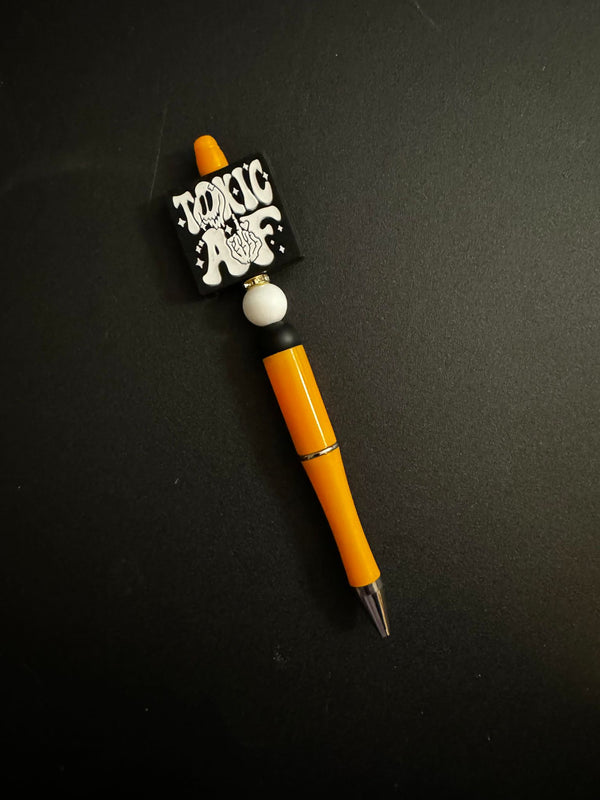 Orange Toxic AF Silicone Beaded Pen