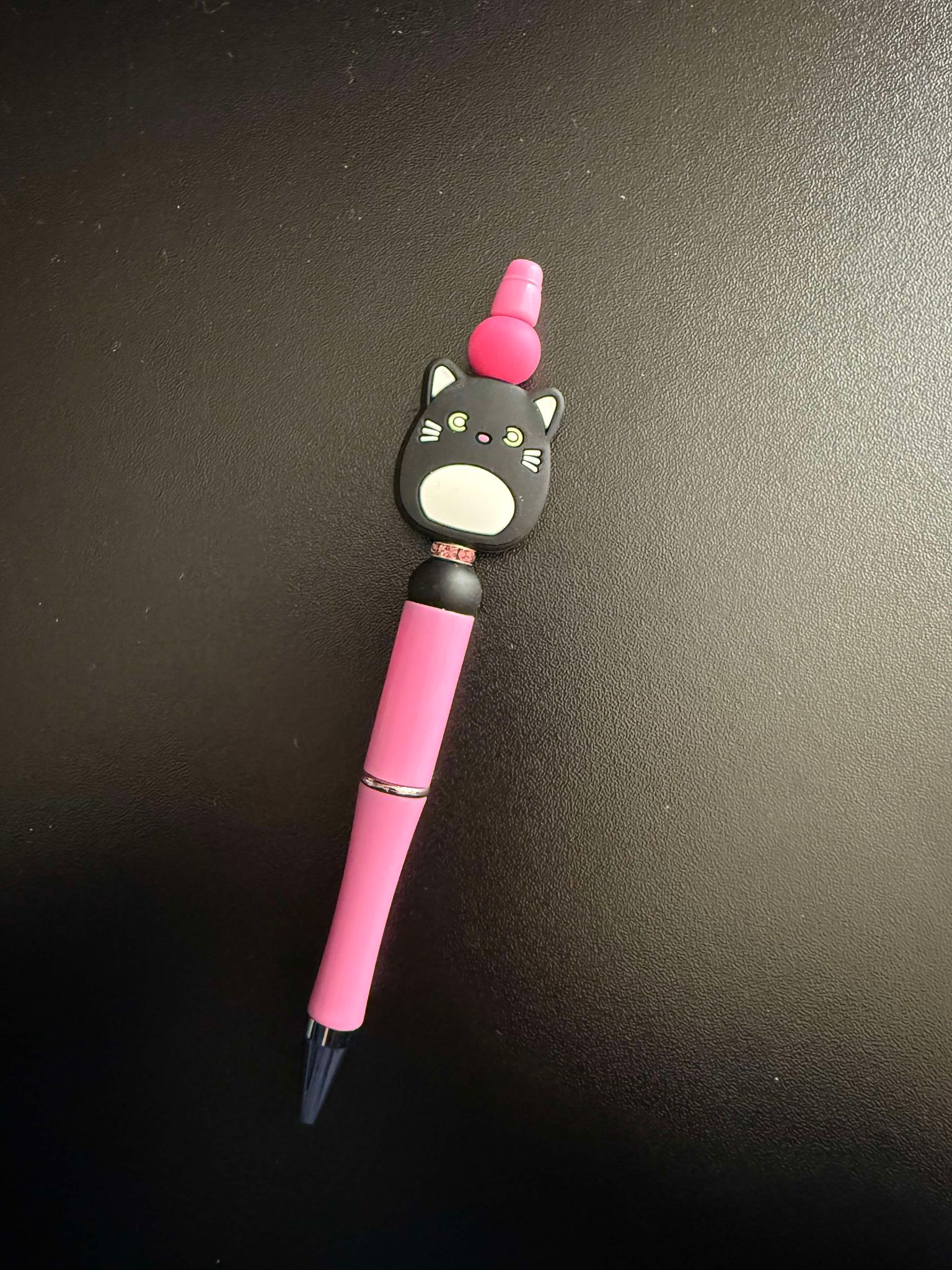 Black and Pink Cat Silicone Beaded Pen