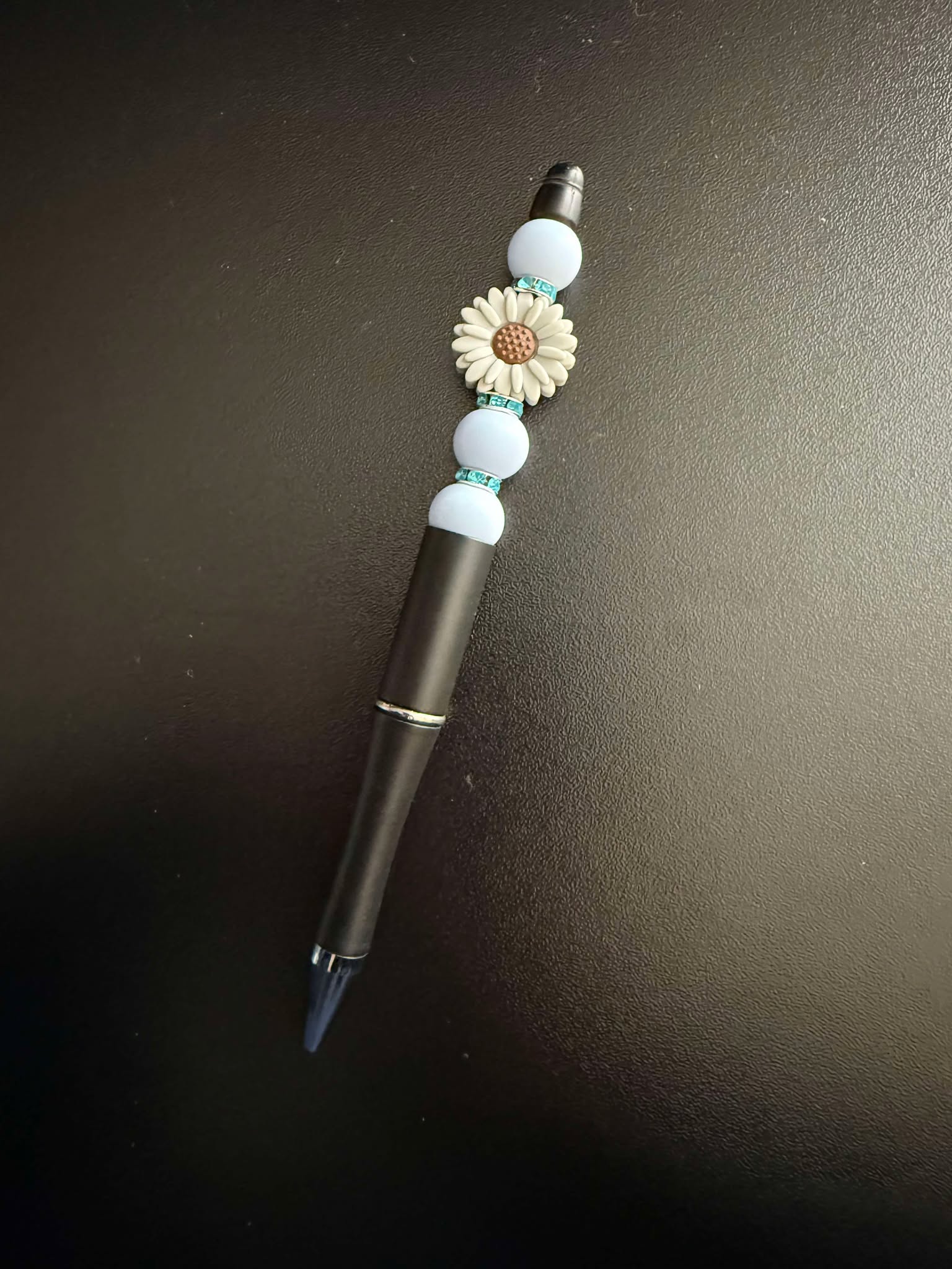 Grey and Blue Sunflower Silicone Beaded Pen
