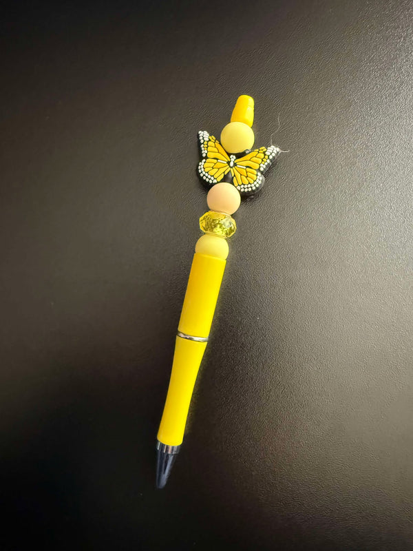 Yellow Butterfly Theme Silicone Beaded Pen