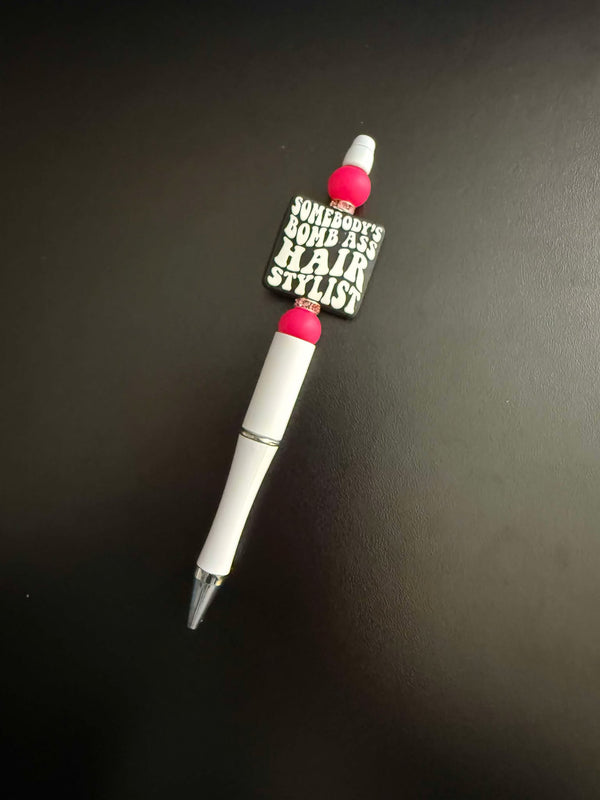 Somebody's Bomb Ass Hair Stylist Pink Silicone Beaded Pen