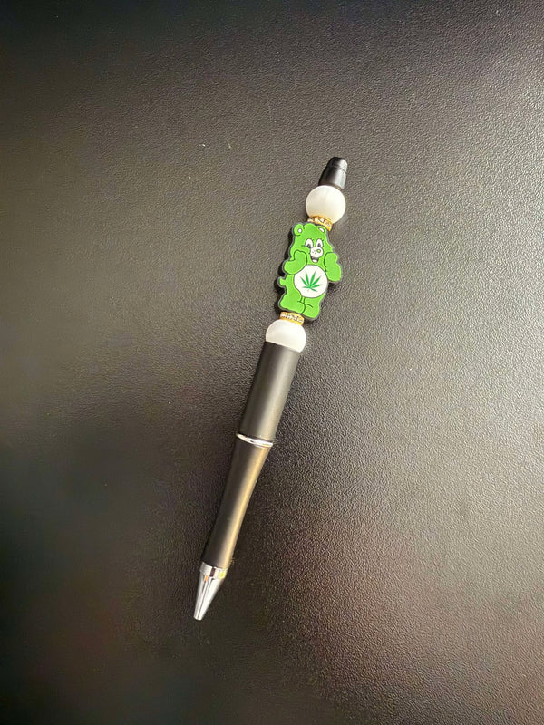 Green Leaf Bear Silicone Beaded Pen