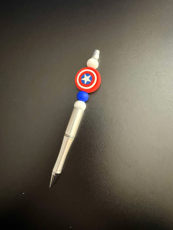 Red White Blue Shield Silicone Beaded Pen