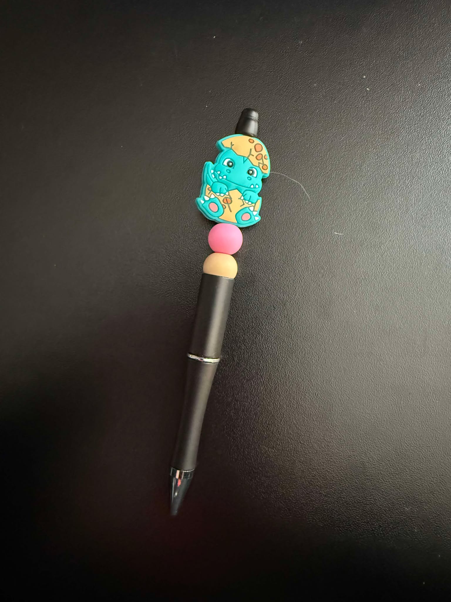 Teal Egg Dino Silicone Beaded Pen