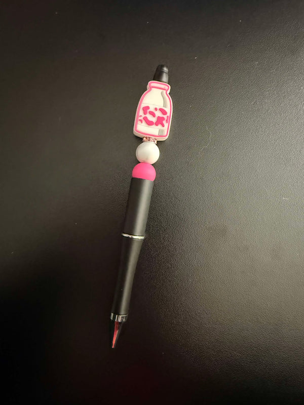 Pink Cow Milk Silicone Beaded Pen