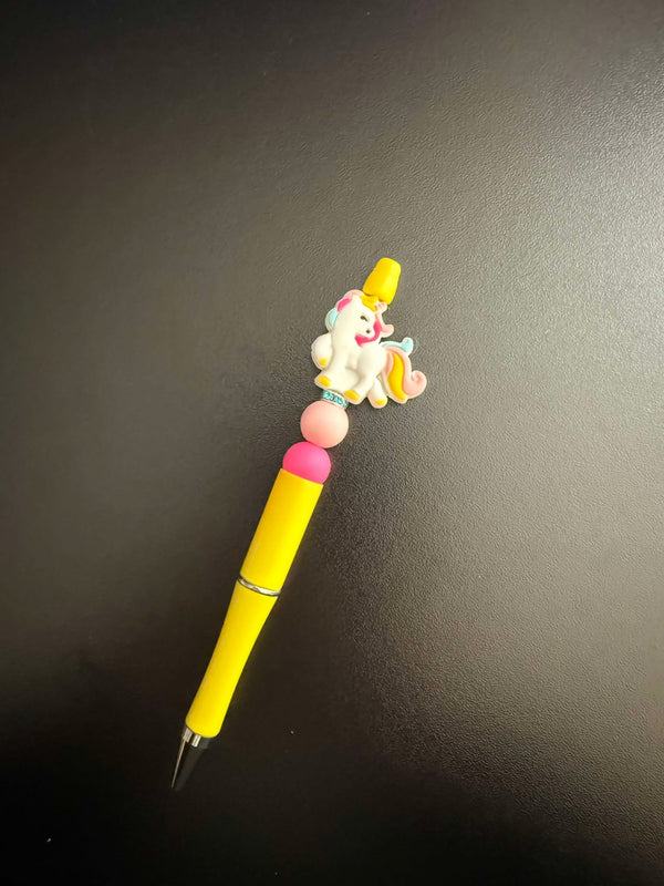 Yellow Unicorn Silicone Beaded Pen