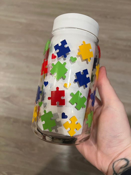 Autism Awareness Libbey Can Glass