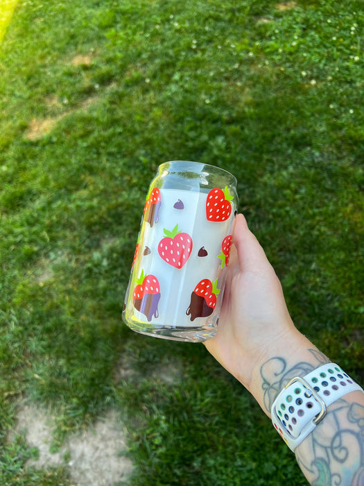 Chocolate Covered Strawberries Full Wrap Libbey Can Glass