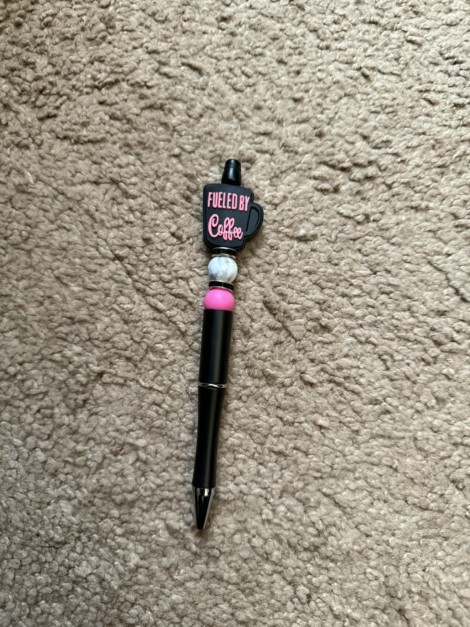 Pink Fueled By Coffee Beaded Pen