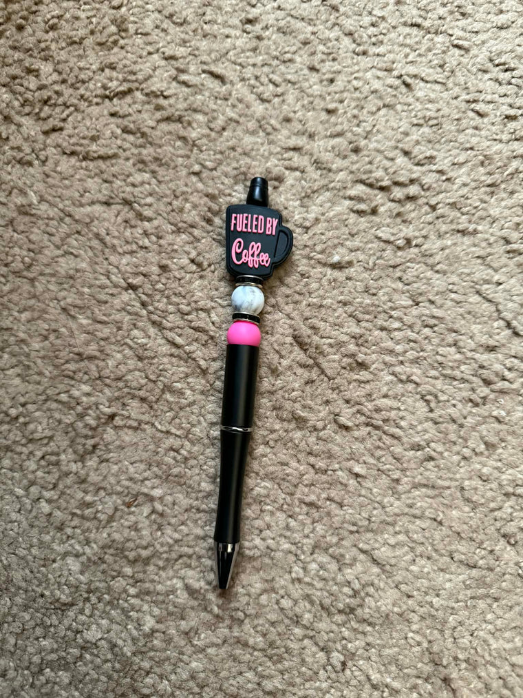 Pink Fueled By Coffee Beaded Pen