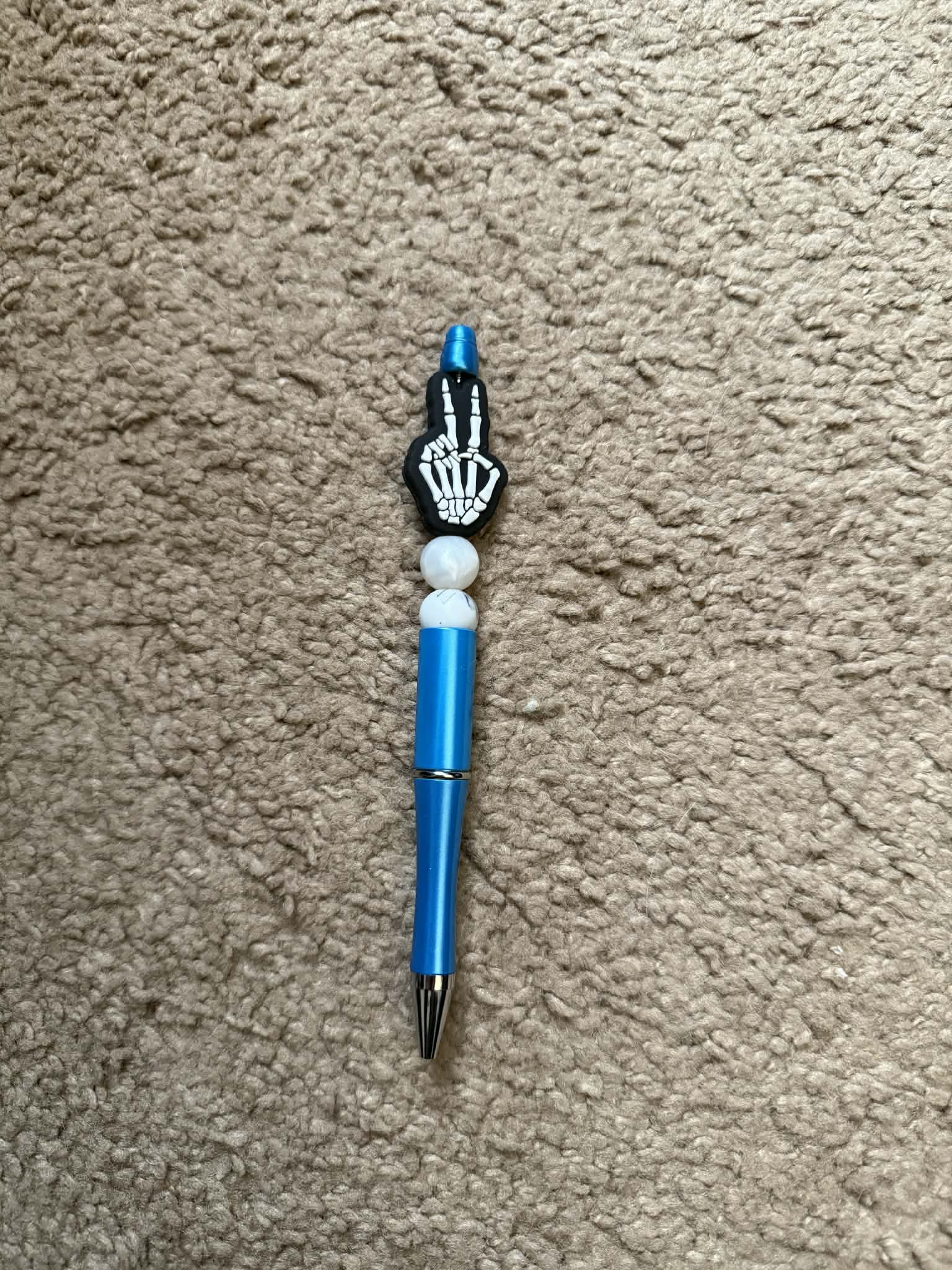Blue Skeleton Peace Beaded Pen