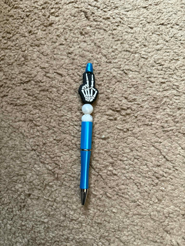 Blue Skeleton Peace Beaded Pen