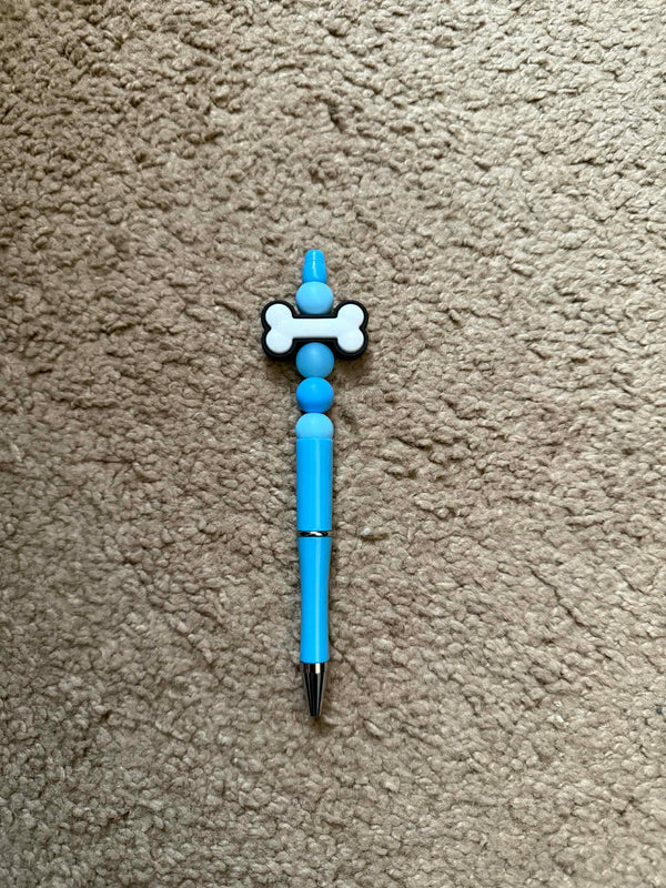 Blue Dog Bone Beaded Pen