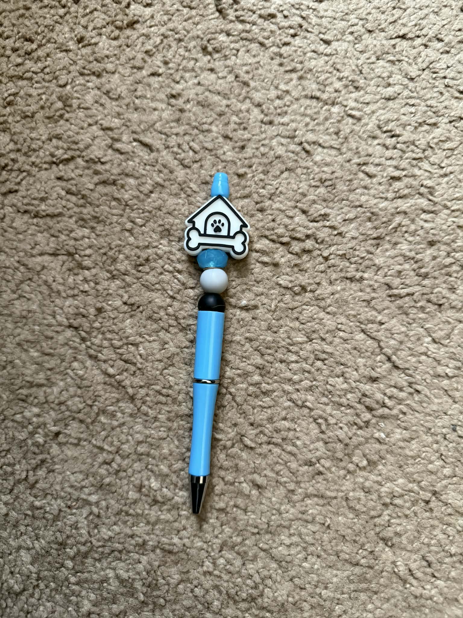 Blue Dog House Beaded Pen