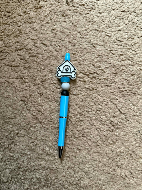 Blue Dog House Beaded Pen