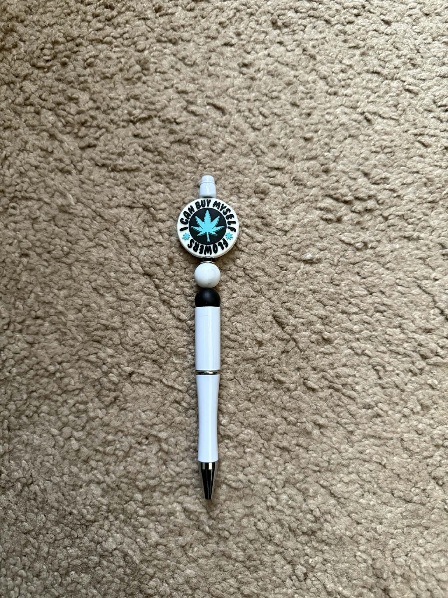 White I Can Buy Myself Flowers Beaded Pen