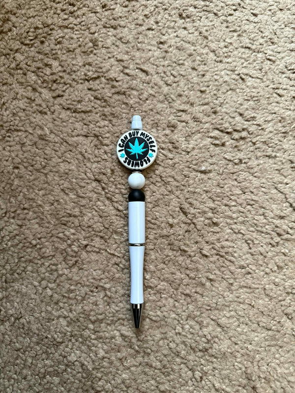 White I Can Buy Myself Flowers Beaded Pen