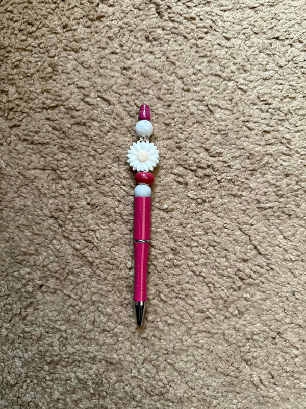 White Flower Beaded Pen