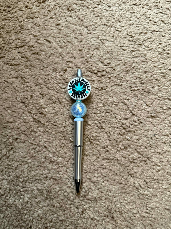 I Can Buy Myself Flowers Blue Beaded Pen