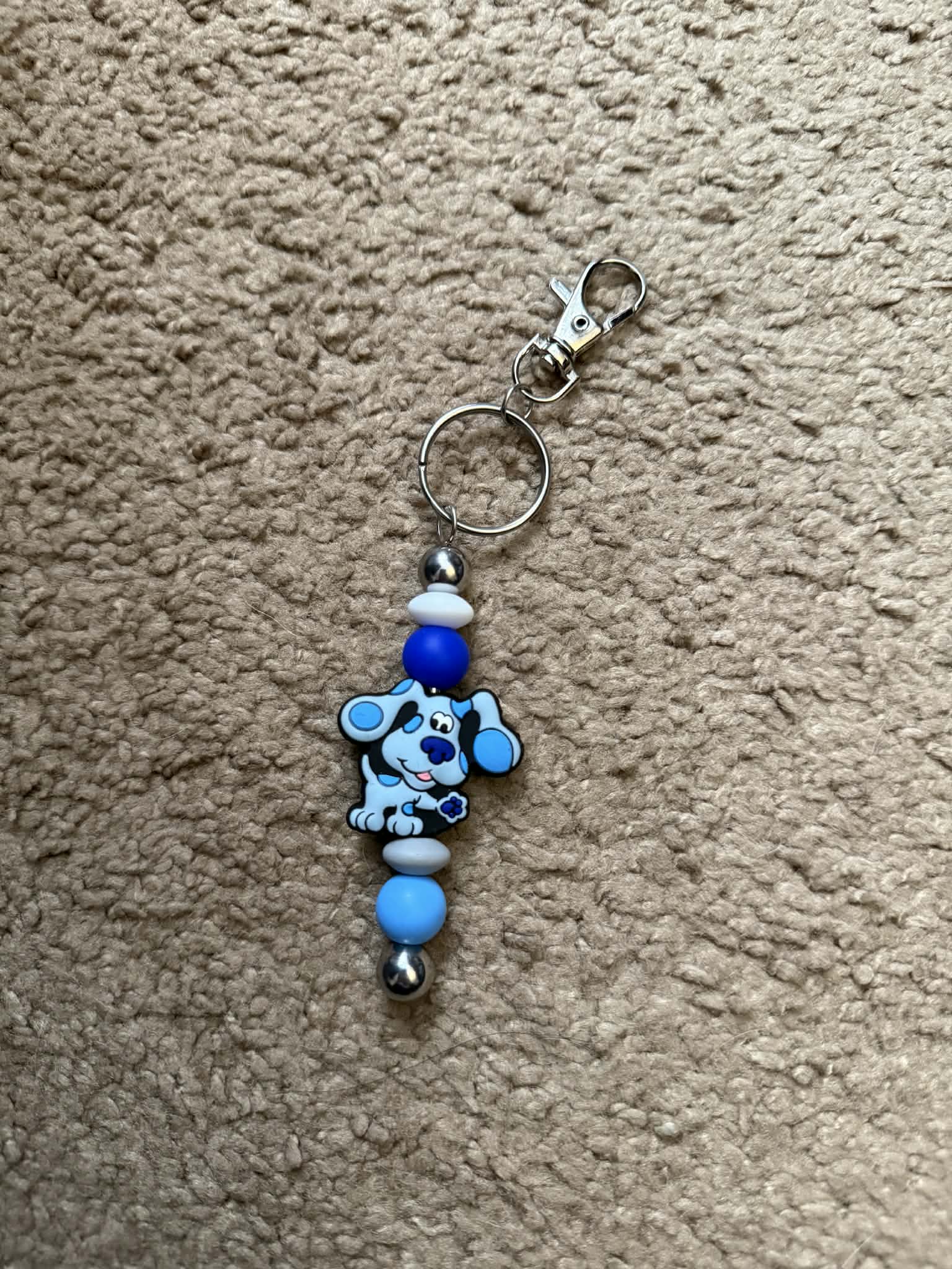 Blue Dog Theme Beaded Keychain