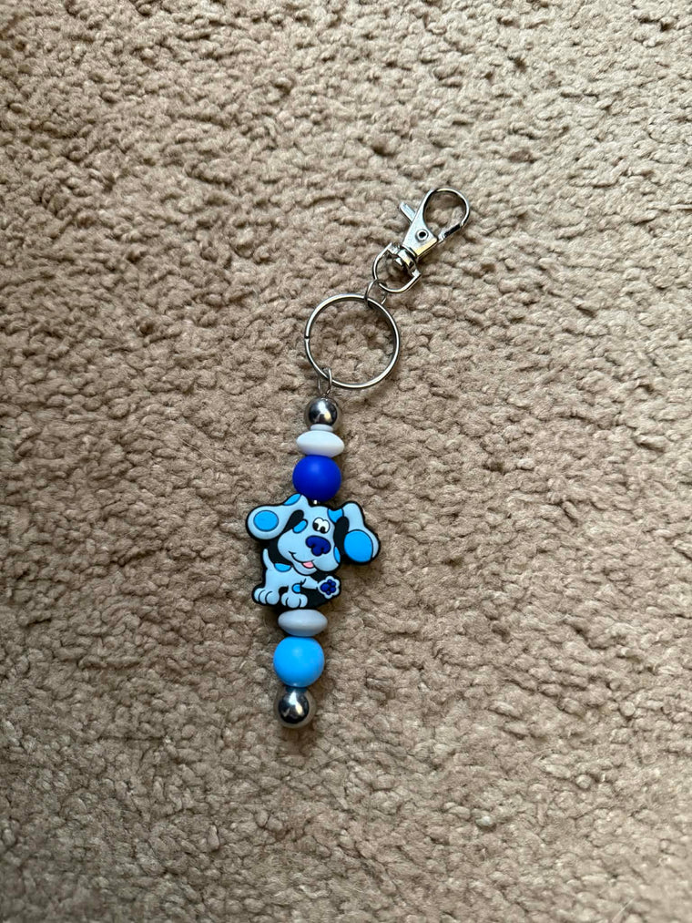 Blue Dog Theme Beaded Keychain