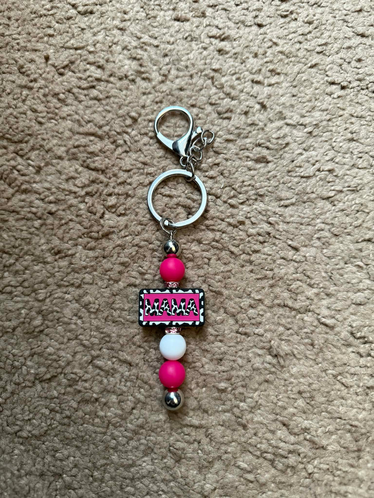 Mama Cow Theme Beaded Keychain