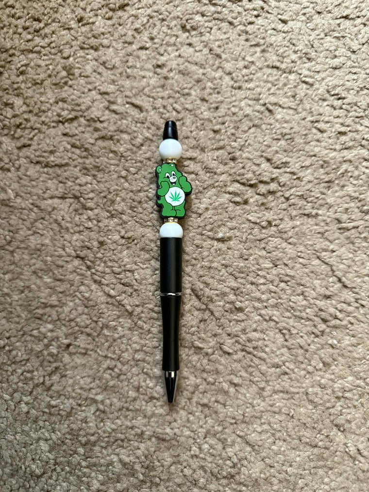 Green Weed Bear Beaded Pen