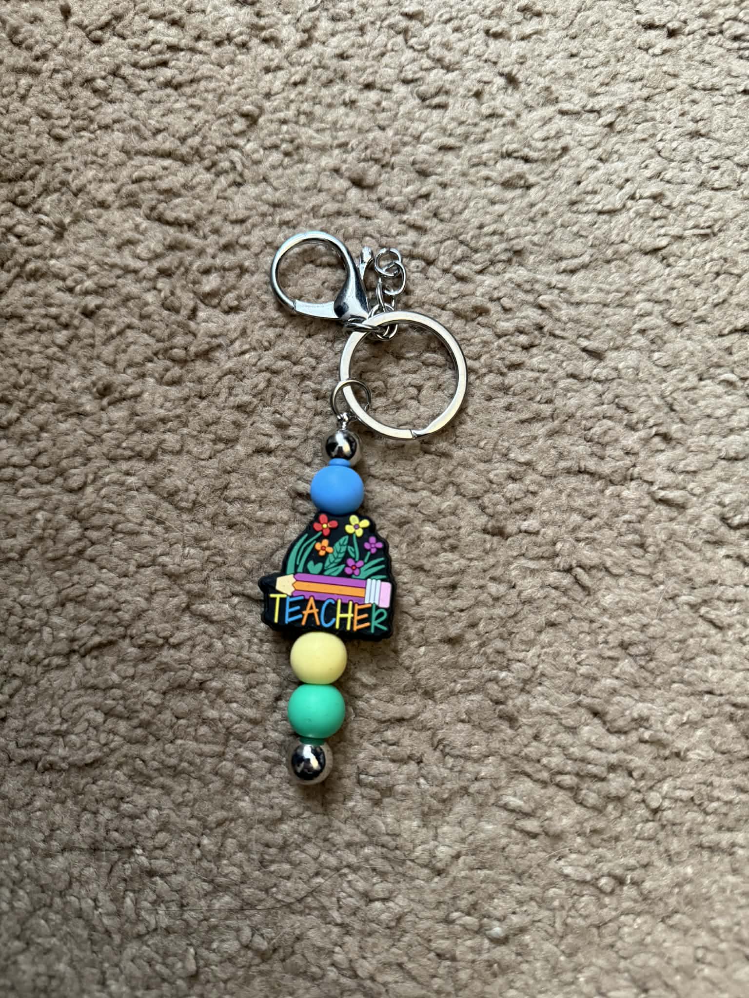Teacher Pencil Beaded Keychain