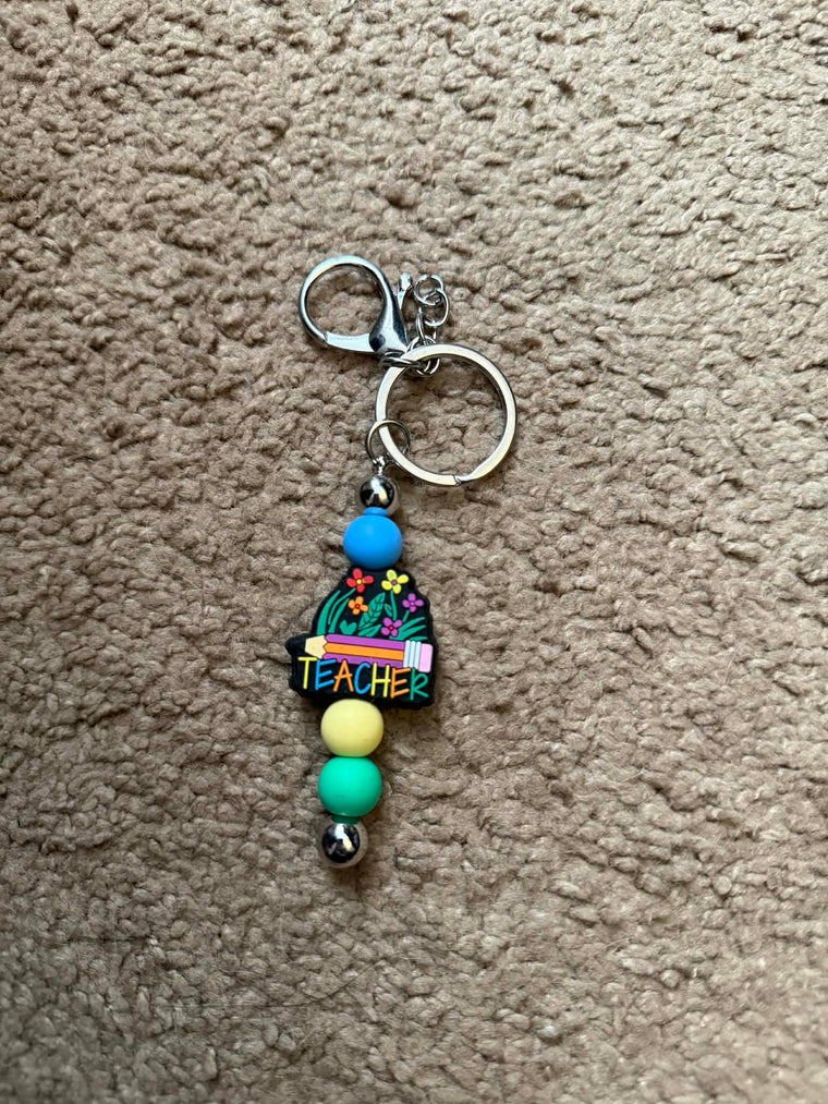 Teacher Pencil Beaded Keychain
