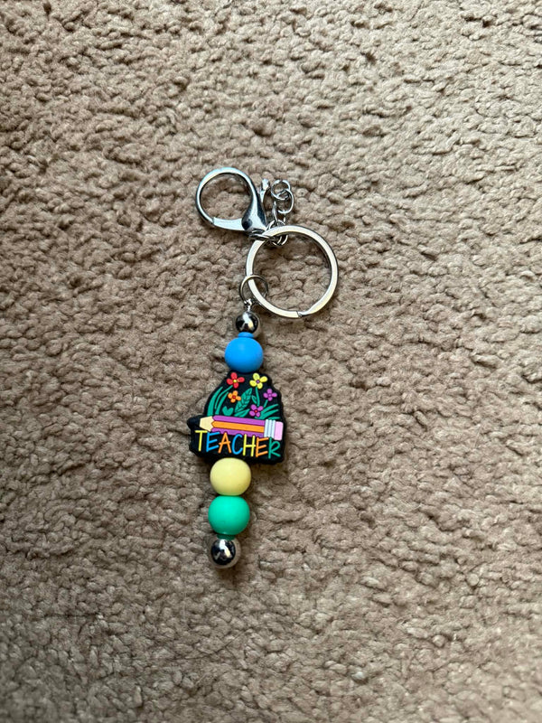 Teacher Pencil Beaded Keychain