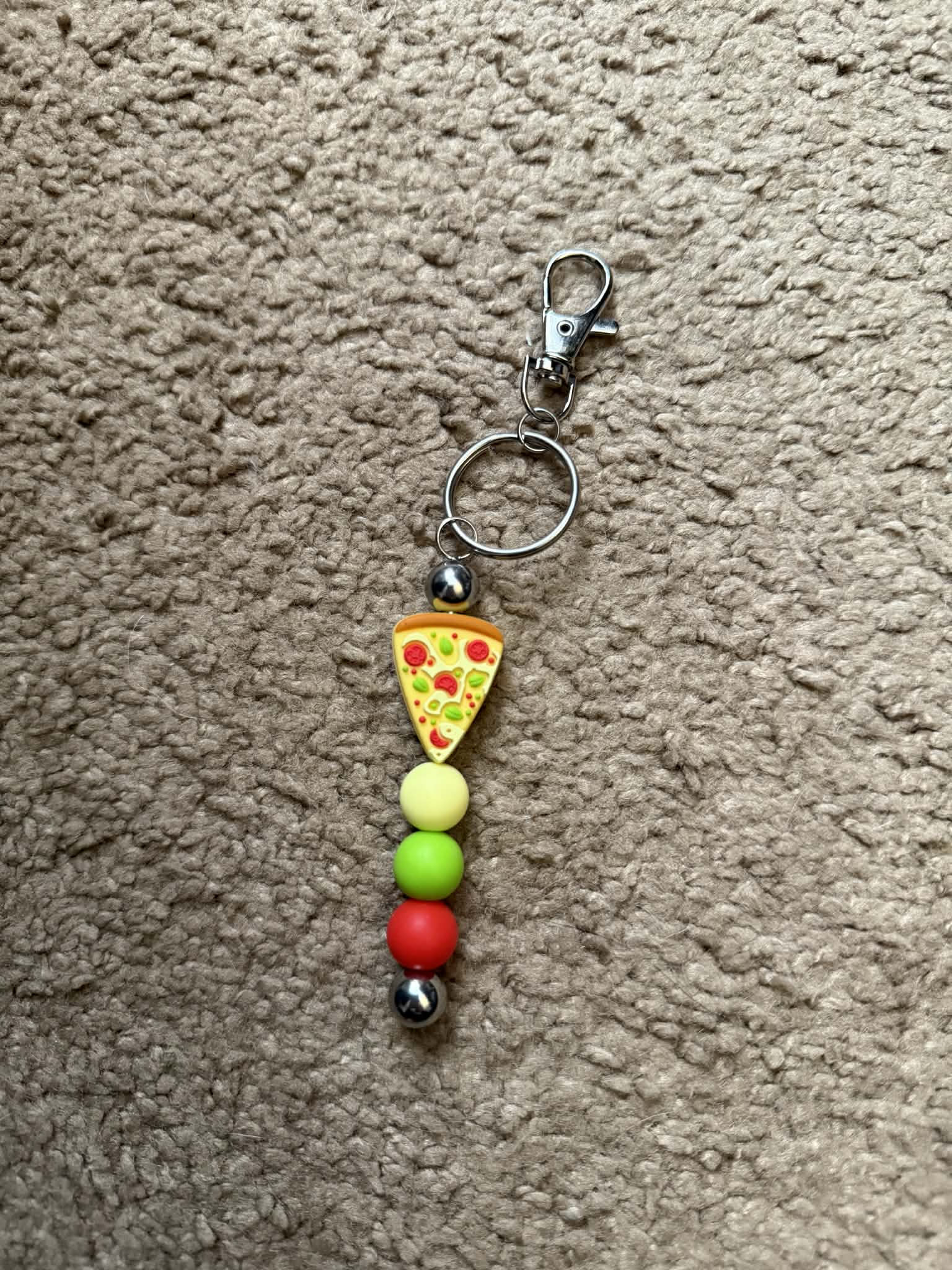 Pizza Slice Beaded Keychain