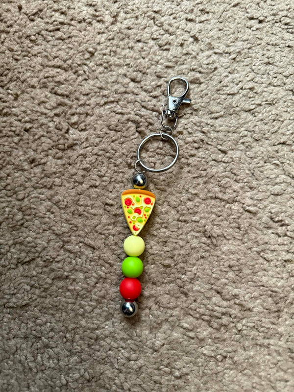 Pizza Slice Beaded Keychain
