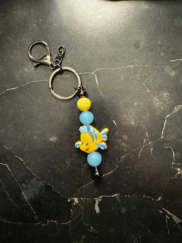 Yellow and Blue Fish Beaded Keychain