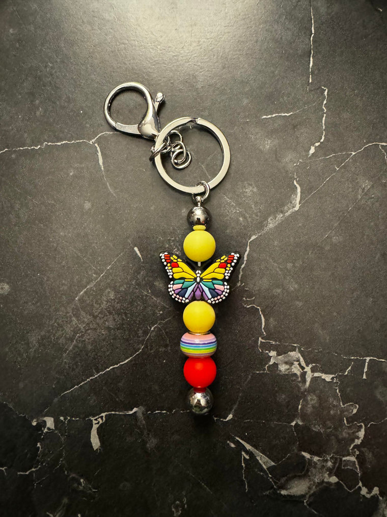 Rainbow Butterfly Beaded Keychain