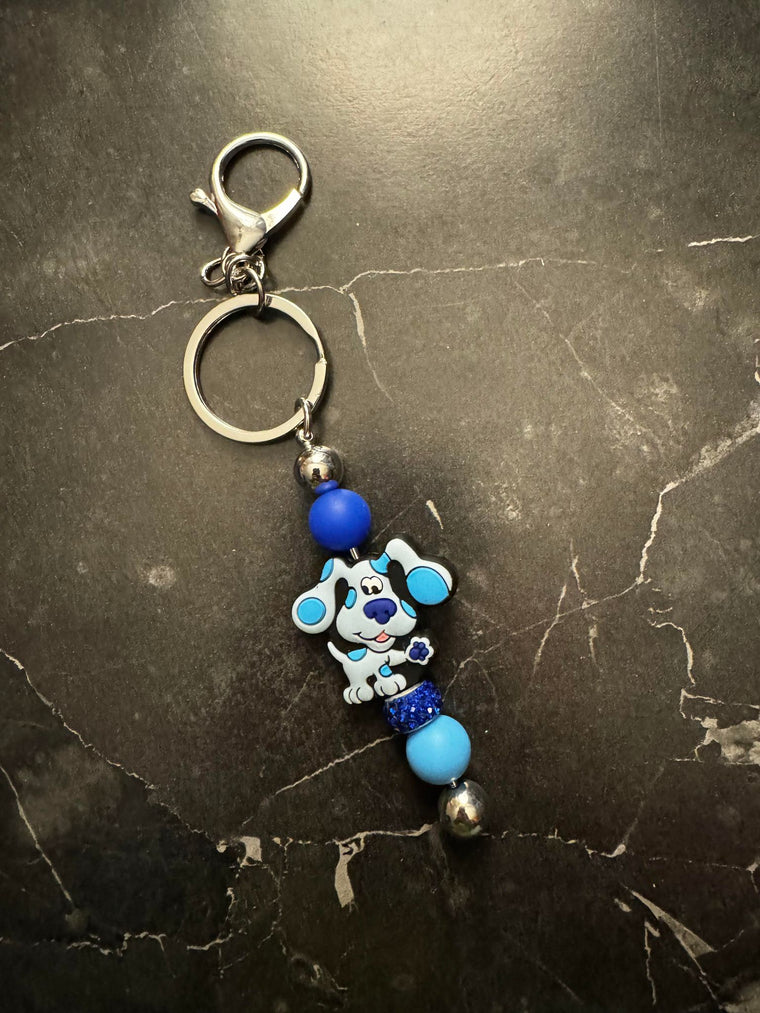 Blue Dog Beaded Keychain