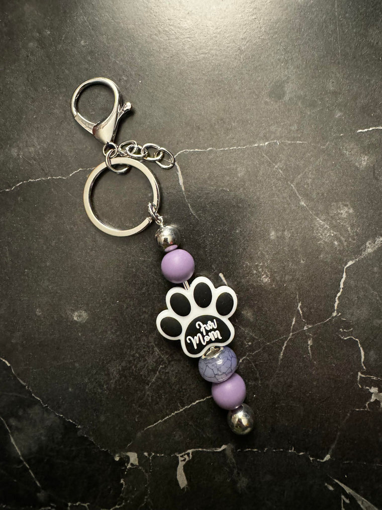 Fur Mama Paw Print Beaded Keychain