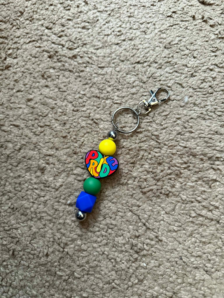 Pride Heart Beaded Keychain