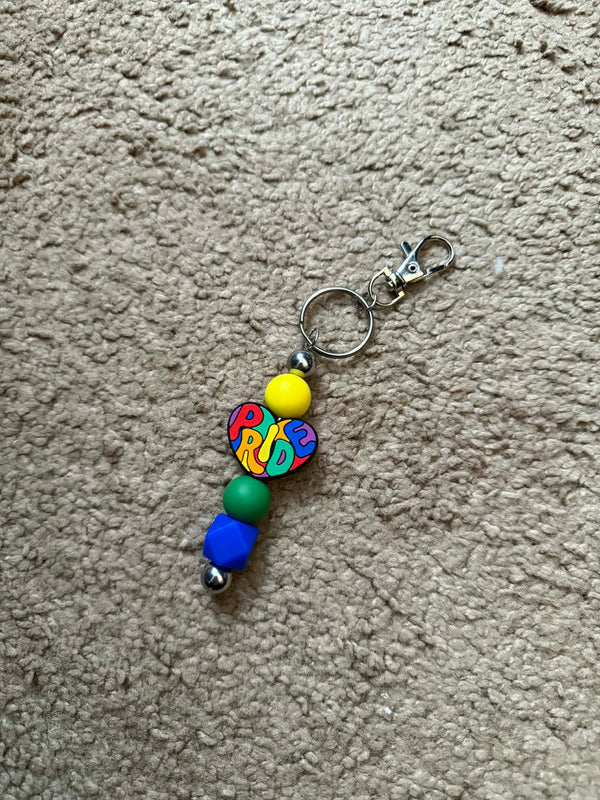 Pride Heart Beaded Keychain