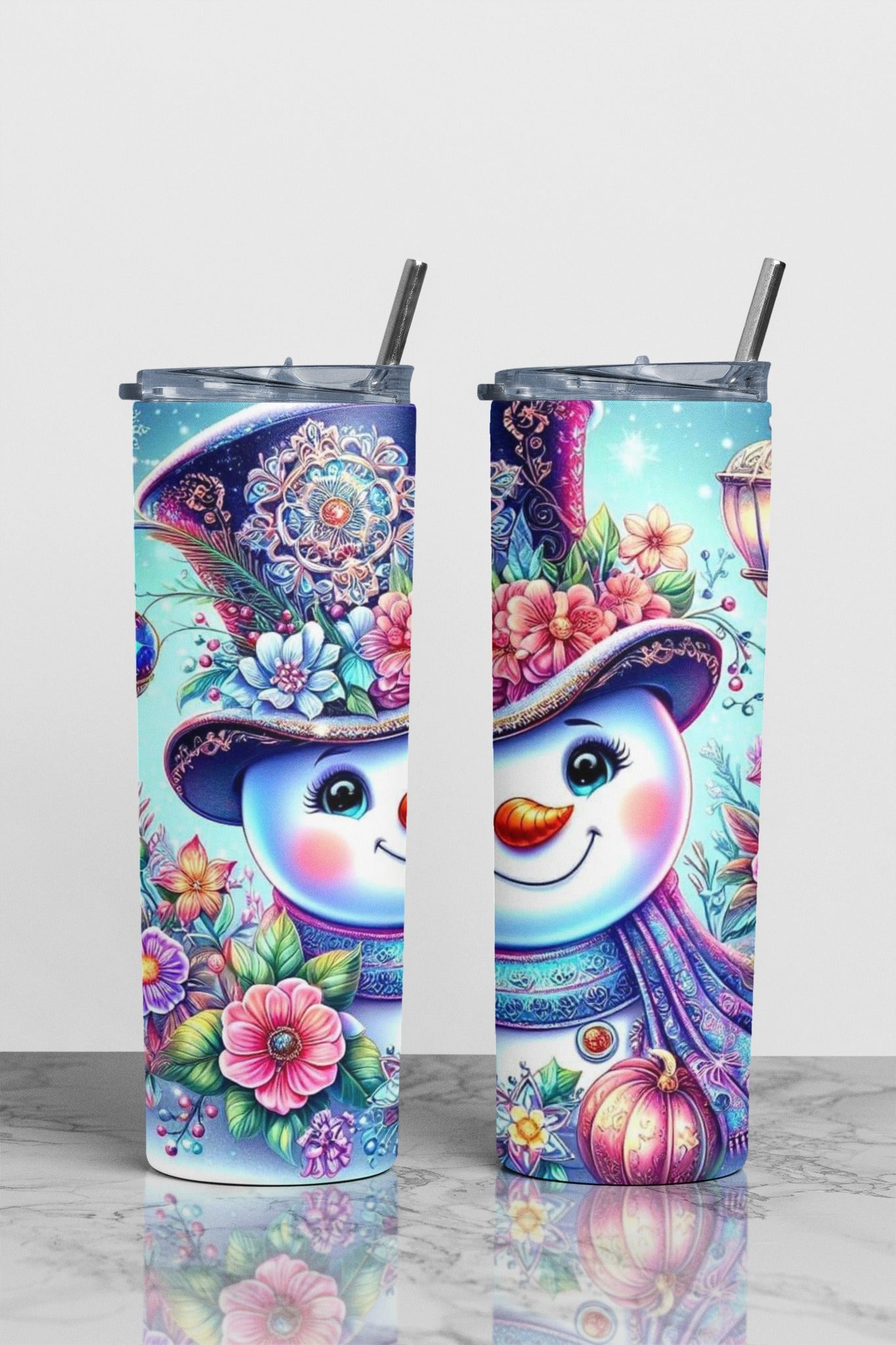 Blue Snowman Sublimation Tumbler