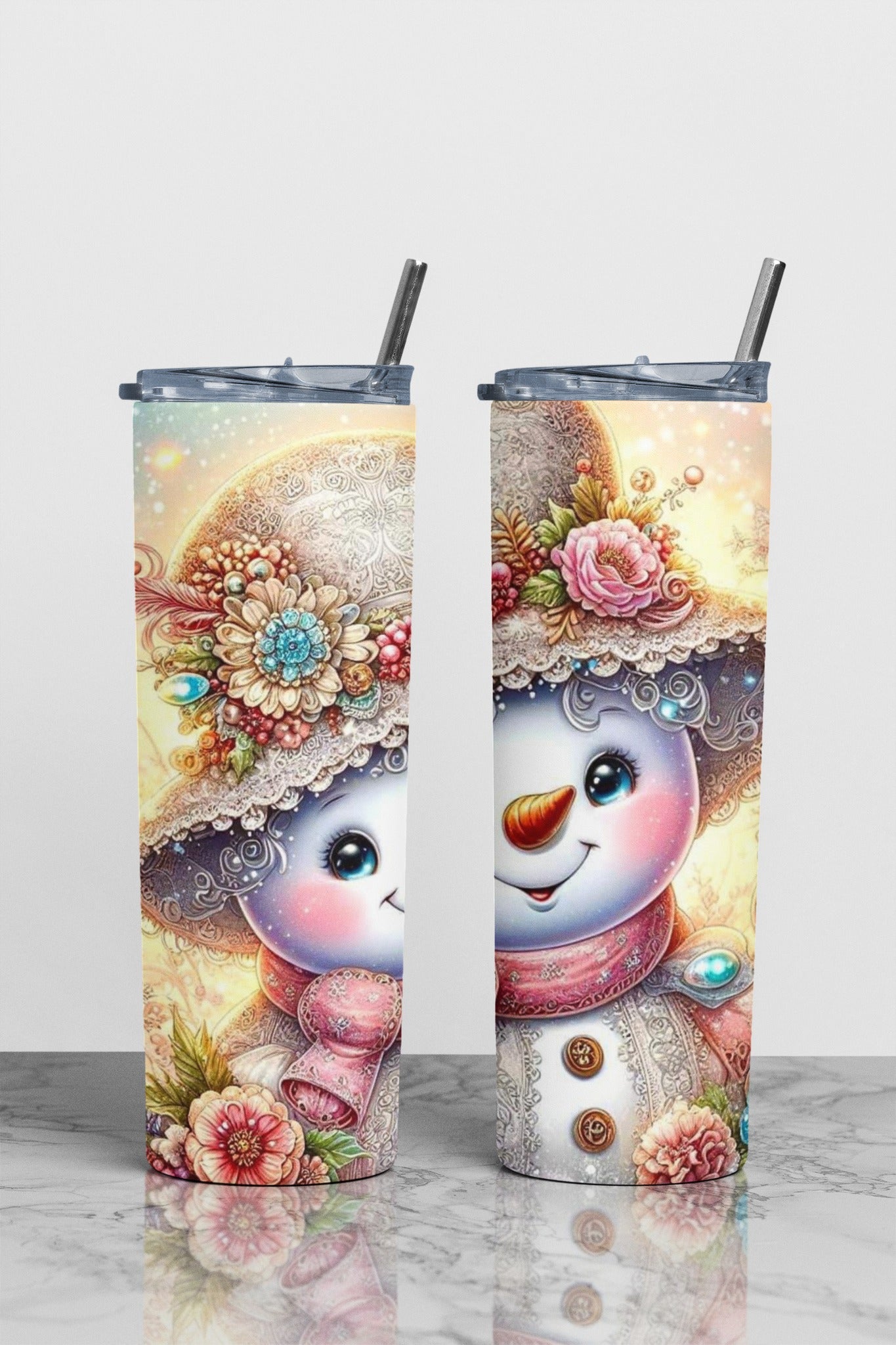 Pink Snowman Sublimation Tumbler