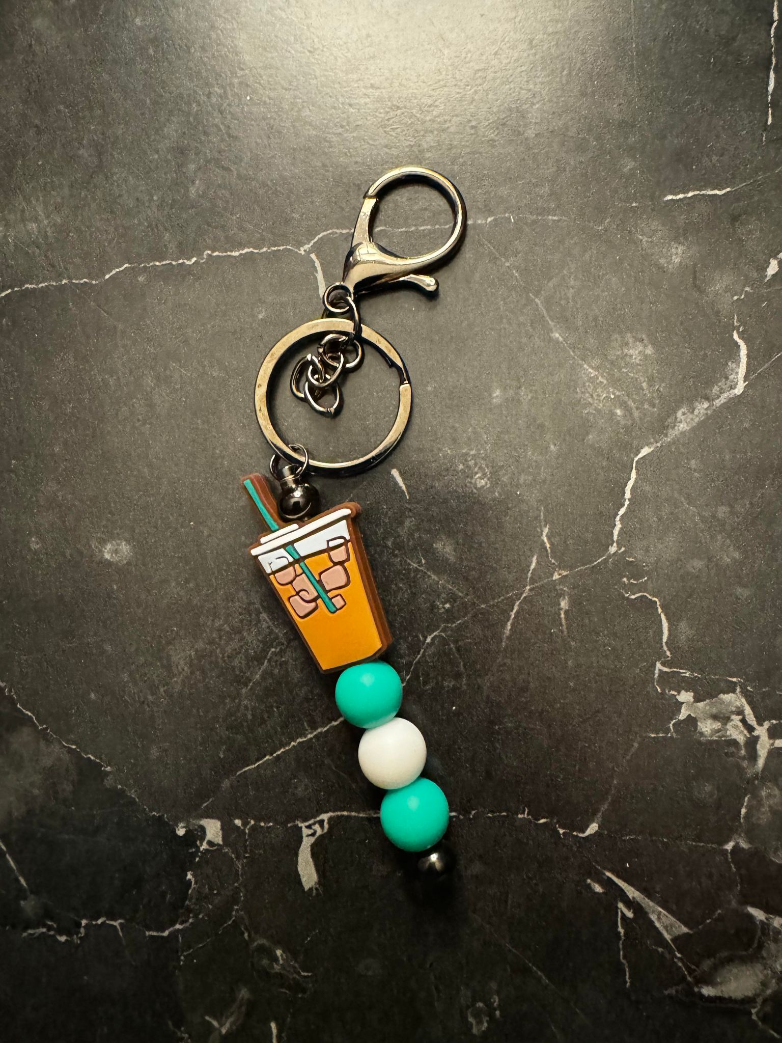 Ice Coffee Theme Beaded Keychain