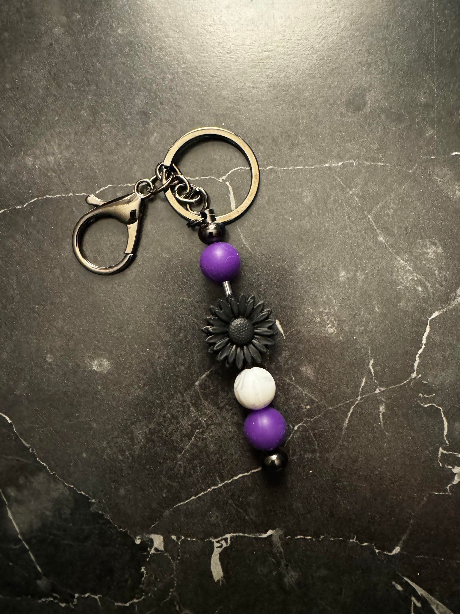 Black and Purple Floral Beaded Keychain