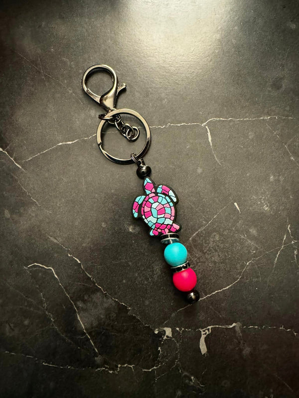 Glass Turtle Beaded Keychain