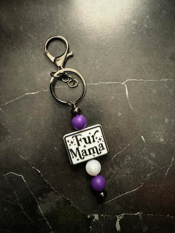 Fur Mama Purple Theme Beaded Keychain