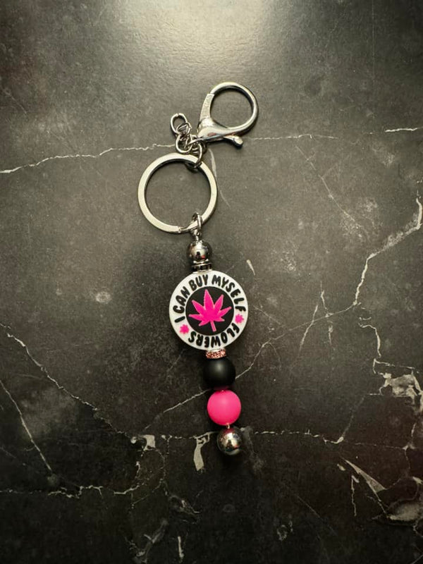 Pink I Can Buy Myself Flowers Beaded Keychain